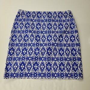 J.Crew The Pencil Skirt Women's Size‎ 14 Blue White Print Cotton Stretch Blend
